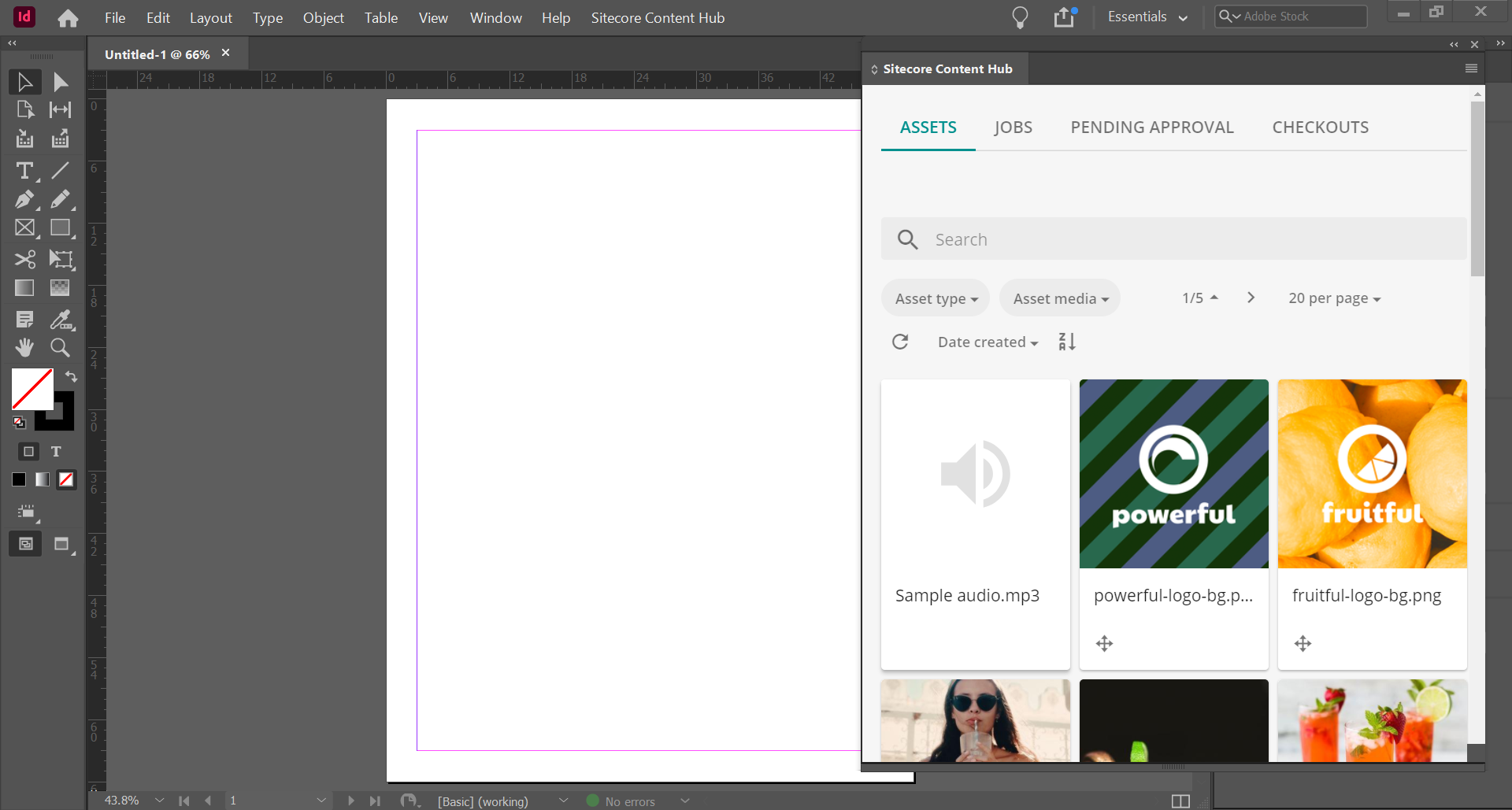 Indesign sitecore content hub modal showing assets tab: InDesign_ContentHubSiliconConnectorModal.png