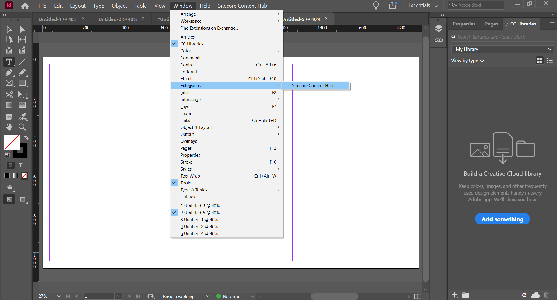 adobe connector for indesign is found on the windows menu: indesign_extensions_sitecore_content.png